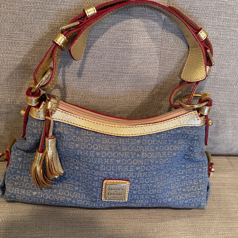 Vintage Dooney & Bourke Denim Blue and Gold Shoulder Bag
